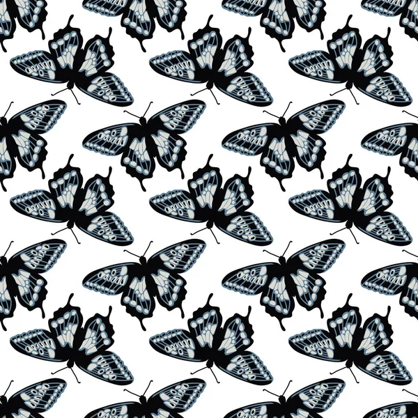 Modèle vectoriel sans couture avec des papillons brillants. Conception de texture dessinée à la main — Image vectorielle