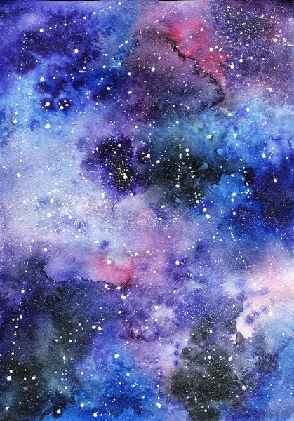 Bright painted watercolor space texture. Hand drawn background with text place. — Stock Photo, Image