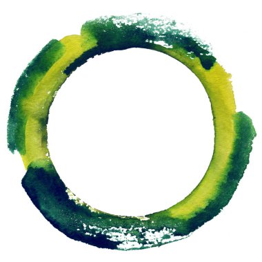 Yuvarlak suluboya çerçeve, beyaz arkaplanda izole edilmiş daire şekli. El yapımı teknik..