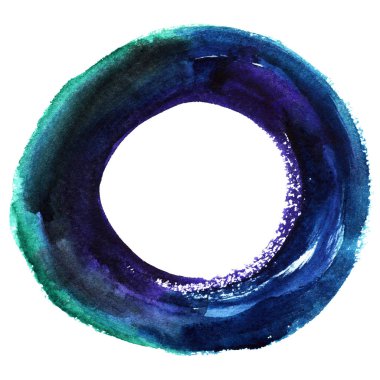 Yuvarlak suluboya çerçeve, beyaz arkaplanda izole edilmiş daire şekli. El yapımı teknik..