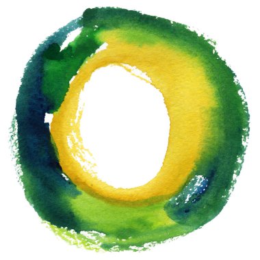 Yuvarlak suluboya çerçeve, beyaz arkaplanda izole edilmiş daire şekli. El yapımı teknik..