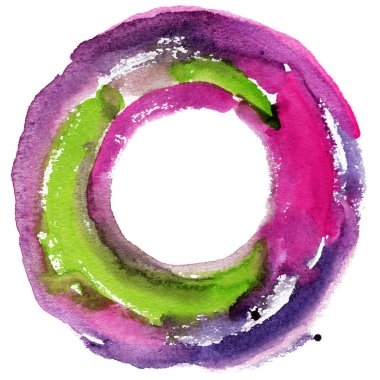 Yuvarlak suluboya çerçeve, beyaz arkaplanda izole edilmiş daire şekli. El yapımı teknik..