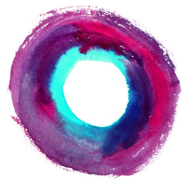 Yuvarlak suluboya çerçeve, beyaz arkaplanda izole edilmiş daire şekli. El yapımı teknik..