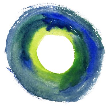 Yuvarlak suluboya çerçeve, beyaz arkaplanda izole edilmiş daire şekli. El yapımı teknik..