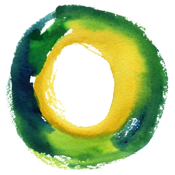 Yuvarlak suluboya çerçeve, beyaz arkaplanda izole edilmiş daire şekli. El yapımı teknik..
