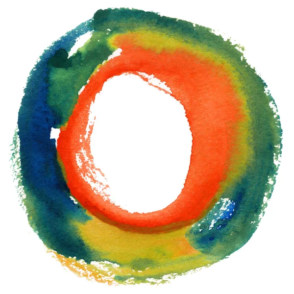 Yuvarlak suluboya çerçeve, beyaz arkaplanda izole edilmiş daire şekli. El yapımı teknik..