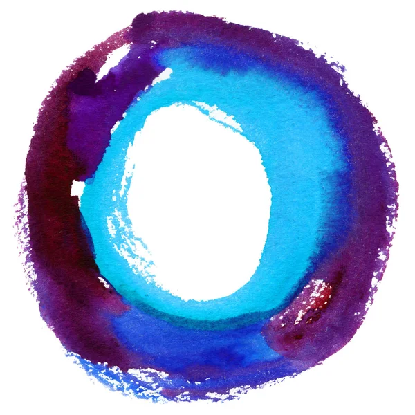 Yuvarlak suluboya çerçeve, beyaz arkaplanda izole edilmiş daire şekli. El yapımı teknik..
