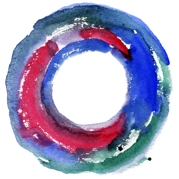 Yuvarlak suluboya çerçeve, beyaz arkaplanda izole edilmiş daire şekli. El yapımı teknik..