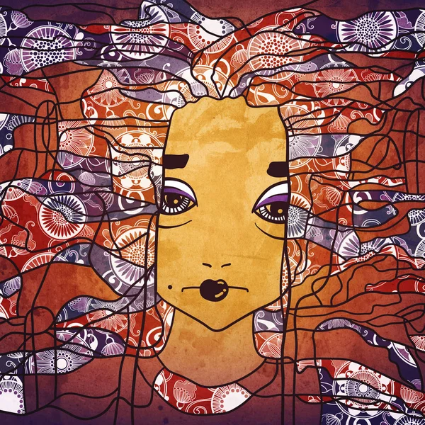 Vektör dekoratif bir kadın portresi. Yaratıcı sanat çalışmaları.