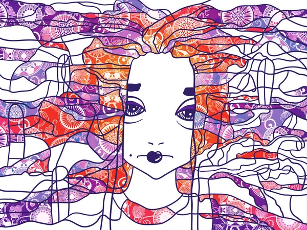 Vektör dekoratif bir kadın portresi. Yaratıcı sanat çalışmaları.