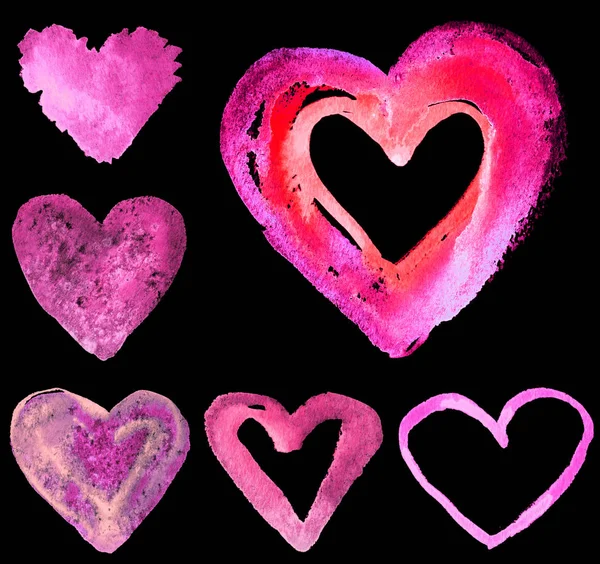 Conjunto de vetores com corações aquarela. Elementos abstratos para o Dia dos Namorados . — Fotografia de Stock