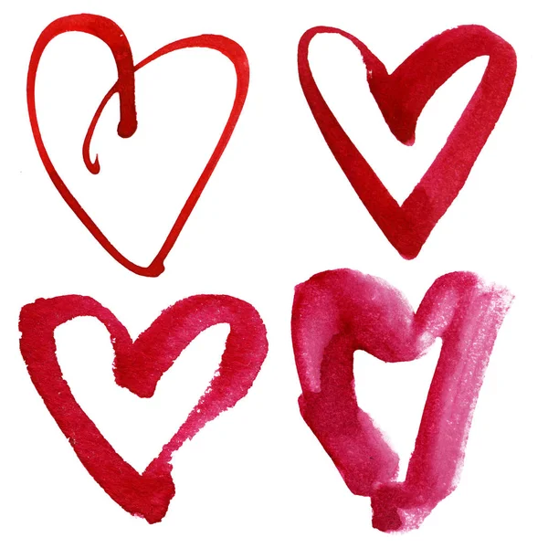 Conjunto de vetores com corações aquarela. Elementos abstratos para o Dia dos Namorados . — Fotografia de Stock