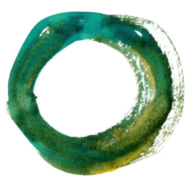 Yuvarlak suluboya çerçeve, beyaz arkaplanda izole edilmiş daire şekli. El yapımı teknik..