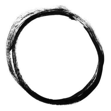 Bir daire şeklinde siyah fırça darbesi. Mürekkep kroki el yapımı teknikte oluşturulmuş çizim.