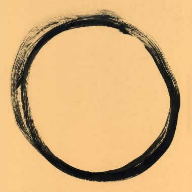 Bir daire şeklinde siyah fırça darbesi. Mürekkep kroki el yapımı teknikte oluşturulmuş çizim.