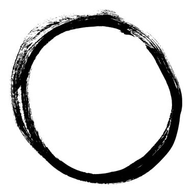 Bir daire şeklinde siyah fırça darbesi. Mürekkep kroki el yapımı teknikte oluşturulmuş çizim.