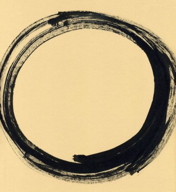 Bir daire şeklinde siyah fırça darbesi. Mürekkep kroki el yapımı teknikte oluşturulmuş çizim.