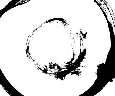 Bir daire şeklinde siyah fırça darbesi. Mürekkep kroki el yapımı teknikte oluşturulmuş çizim.