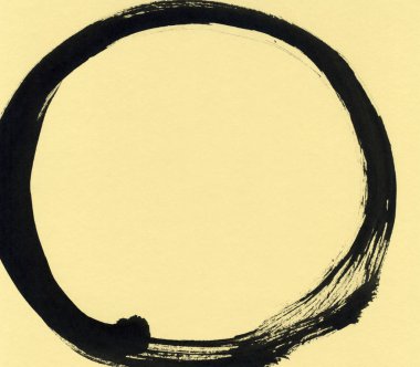Bir daire şeklinde siyah fırça darbesi. Mürekkep kroki el yapımı teknikte oluşturulmuş çizim.