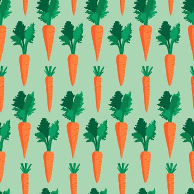 Havuç, çiçek ve yapraklı vektör yaz şablonu. Kusursuz doku tasarımı.