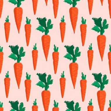 Havuç, çiçek ve yapraklı vektör yaz şablonu. Kusursuz doku tasarımı.
