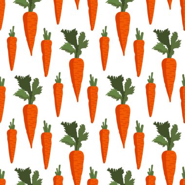 Havuç, çiçek ve yapraklı vektör yaz şablonu. Kusursuz doku tasarımı.