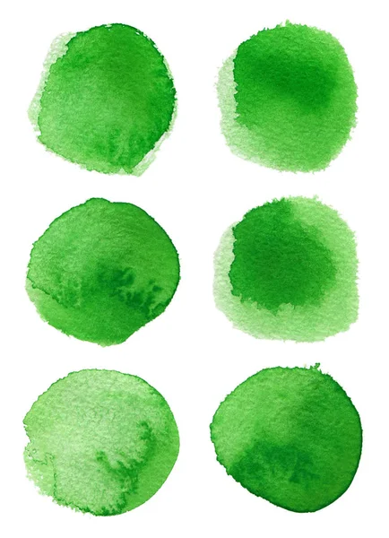 Círculos Verdes Aquarela Isolados Fundo Branco Conjunto Ilustrações Cores Brilhantes — Fotografia de Stock