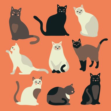 Komik şirin el çizilmiş kedi ve yavru kedi arka plan üzerinde izole doodle. Vektör çizim.