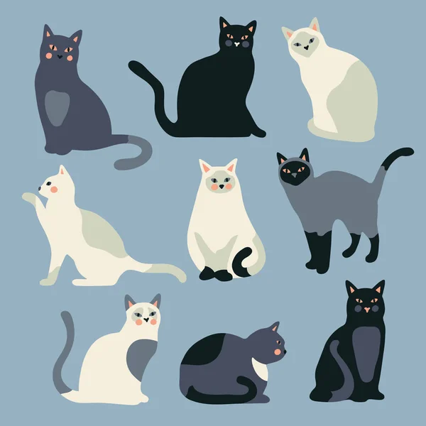 Doodle Divertido Lindo Dibujado Mano Gato Gatito Aislado Fondo Ilustración — Archivo Imágenes Vectoriales