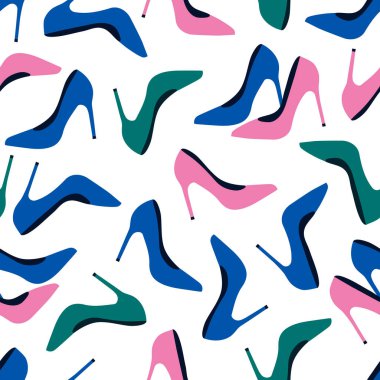 Vector seamless pattern with fashionable shoes. Handdrawn texture design.