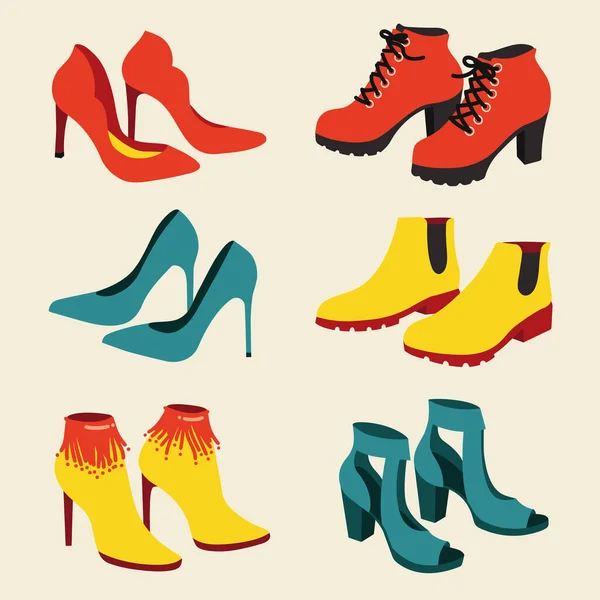 Vector Set Fashionable Woman Shoes Isolated White Background — 图库矢量图片