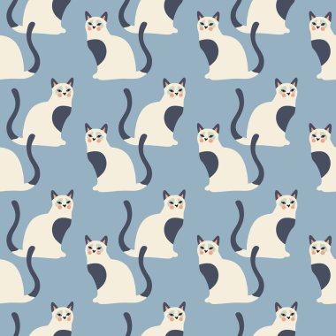 Şirin yavru kedi ile Seamless modeli. Yaratıcı çocukça doku. Vektör çizim.