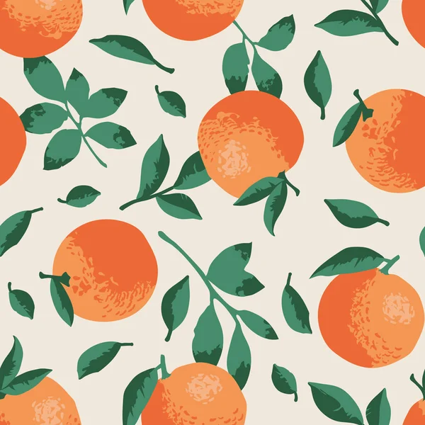 Patrón Vectorial Verano Con Naranjas Flores Hojas Diseño Textura Sin — Vector de stock