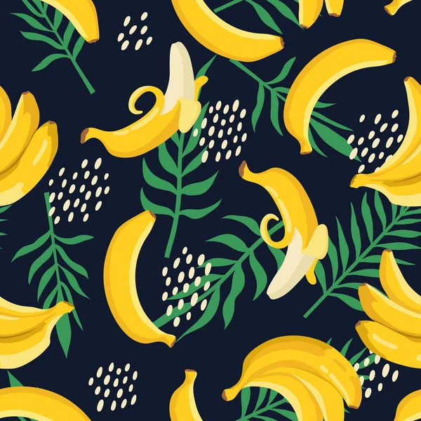 Vetor Verão Padrão Exótico Com Bananas Amarelas Flores Folhas Design —  Vetores de Stock