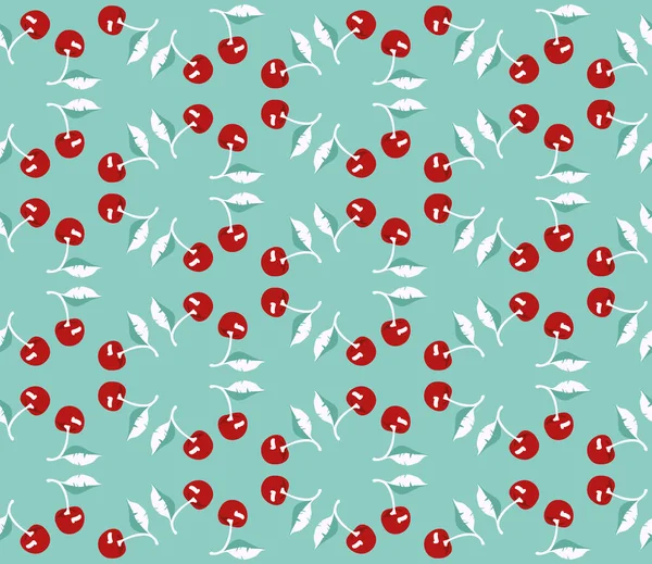 Vector Summer Pattern Sweet Cherries Leaves Seamless Texture Design — Stock Vector