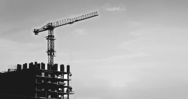 Building Construction Silhouette Building Construction Crane Workers — Stock Photo, Image