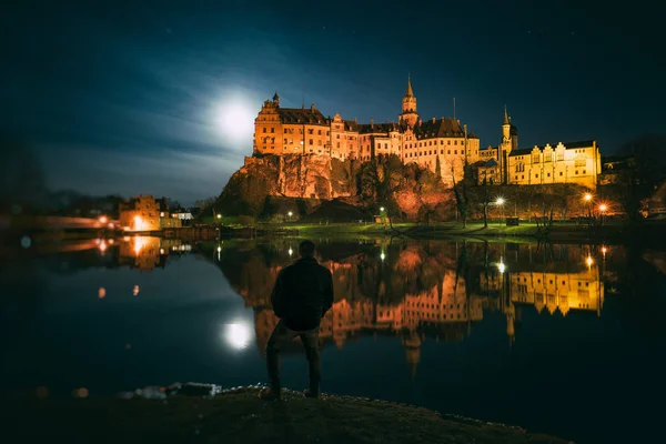 Castelo Sigmaringen na lua cheia — Fotografia de Stock