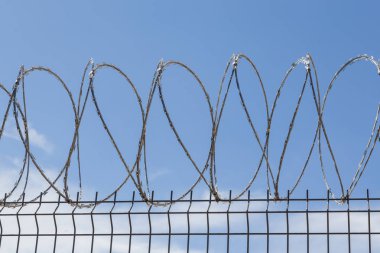 Gökyüzü arka planında dikenli tel