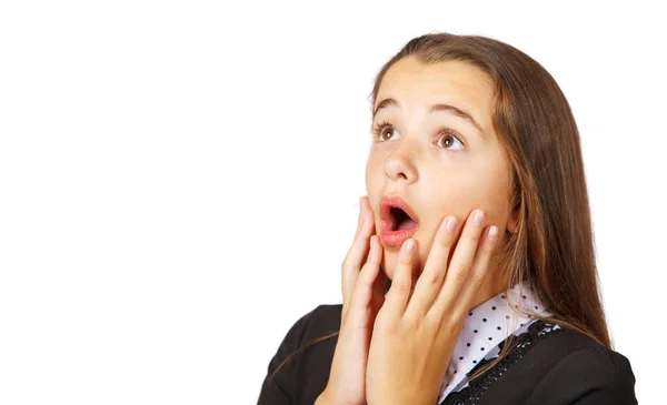 Surprised teen girl covering her mouth with hands — Stock Photo, Image