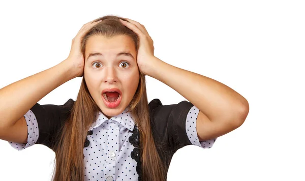 Scared teen girl screaming in horror — Stock Photo, Image