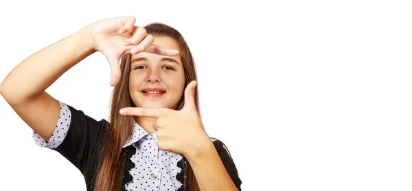 Teen girl gesturing frame — ストック写真