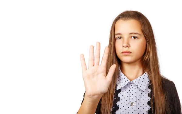 Adolescente chica mostrando stop gesto — Foto de Stock