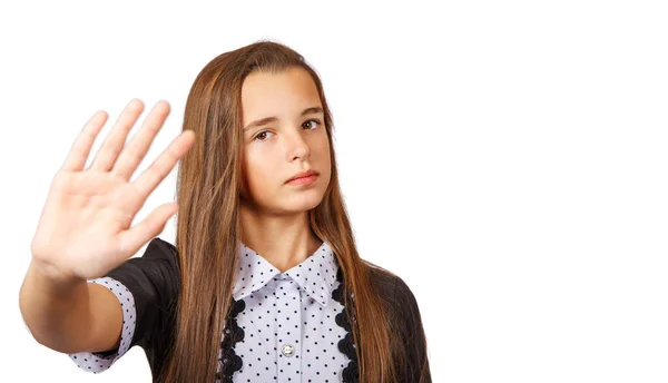 Menina adolescente mostrando parar gesto — Fotografia de Stock