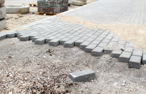 Construction New Modern Sidewalk Made Tiles Outdoor Sunny Day — Stock Photo, Image