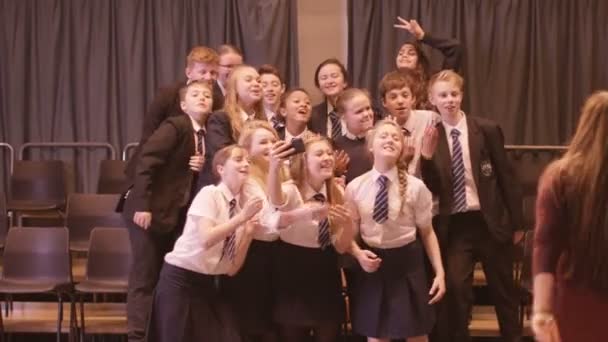 Teacher and students pose for a selfie — Stock Video