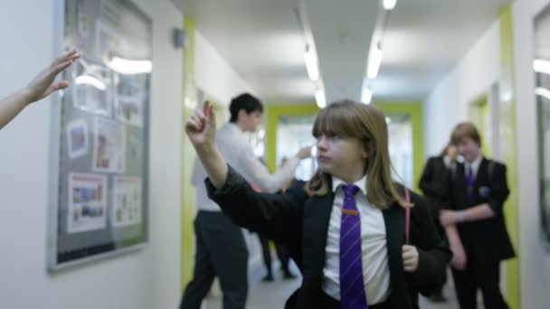 Enseignants et élèves dans le couloir scolaire — Video