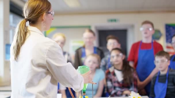 Leraar lesgeven van studenten in de wetenschap klasse — Stockvideo