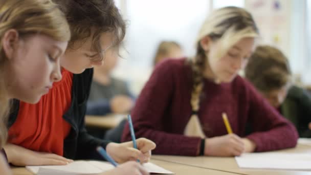 Chica escribiendo en su escritorio — Vídeos de Stock