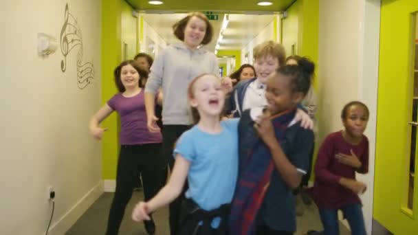 学校の廊下で子供たちのグループ — ストック動画
