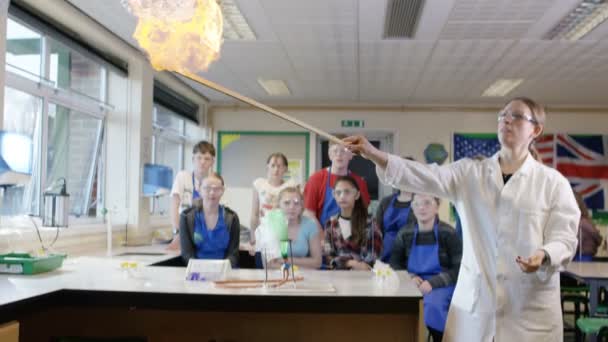 Profesores enseñando a estudiantes en clase de ciencias — Vídeos de Stock